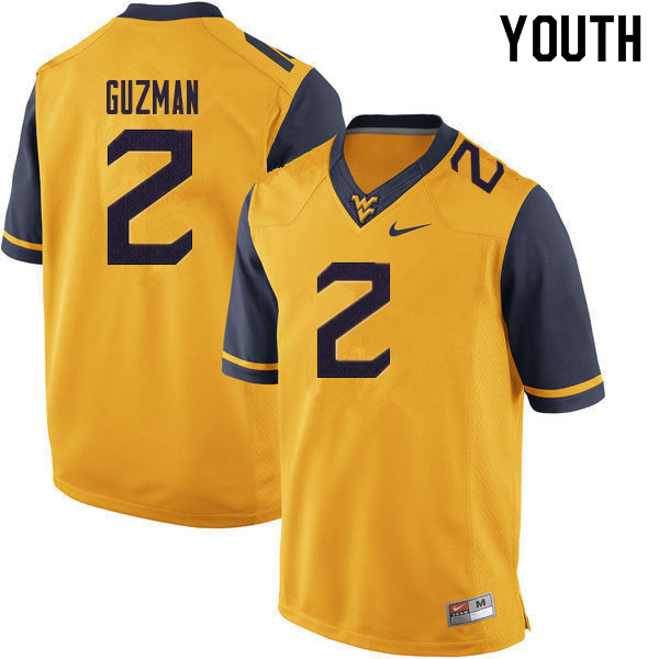NCAA Youth Noah Guzman West Virginia Mountaineers Yellow #2 Nike Stitched Football College 2020 Authentic Jersey MB23G40AH